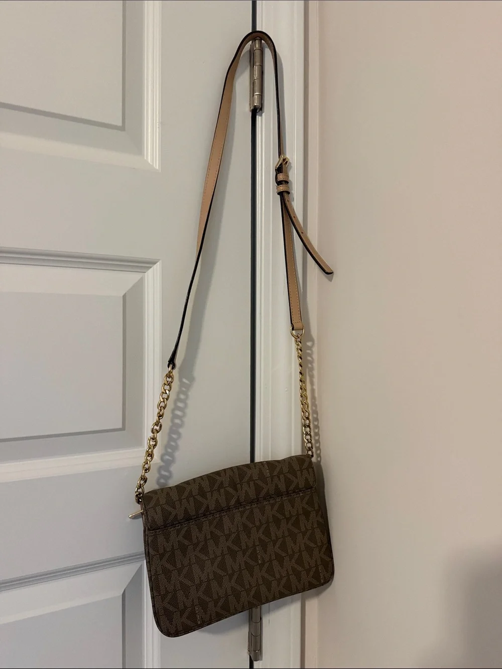 Michael Kors Brown Logo Chain-Trim Crossbody Bag